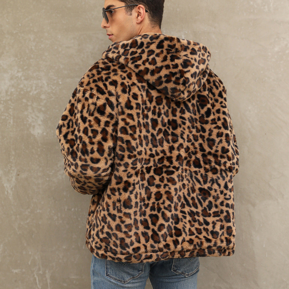 Herren kuschelige Fleecejacke im Leopardenmuster Drune