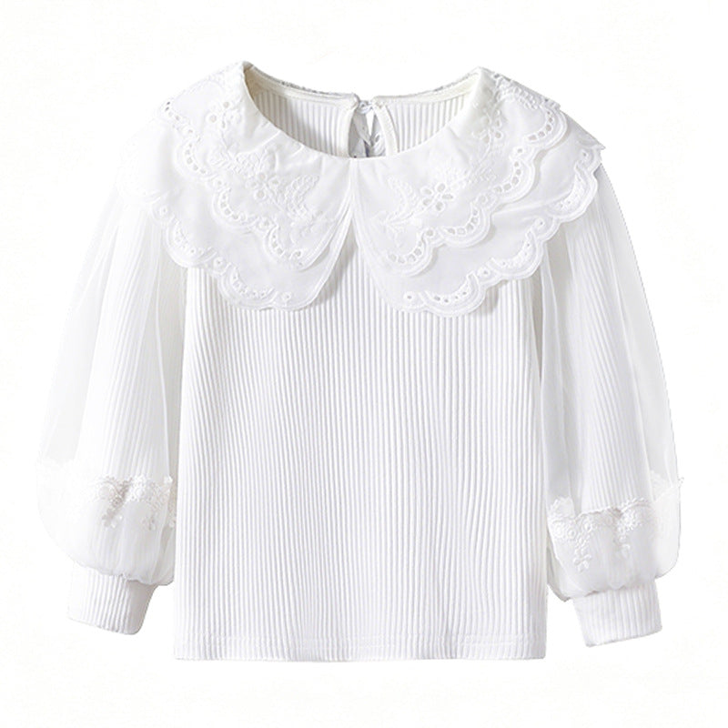 Mädchen Bluse mit Spitzenkragen und transparenten Ärmeln Drune
