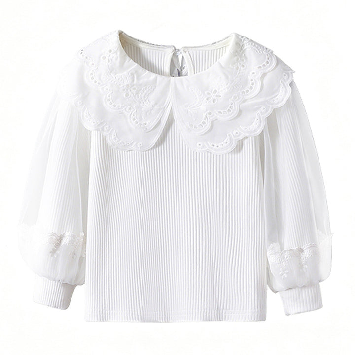 Mädchen Bluse mit Spitzenkragen und transparenten Ärmeln Drune