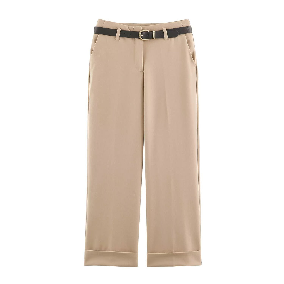 Damen Hochtaillierte Culottehose mit weitem Bein, Bügelfalte und Umschlagsaum Drune