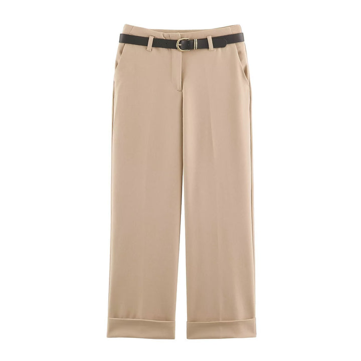 Damen Hochtaillierte Culottehose mit weitem Bein, Bügelfalte und Umschlagsaum Drune