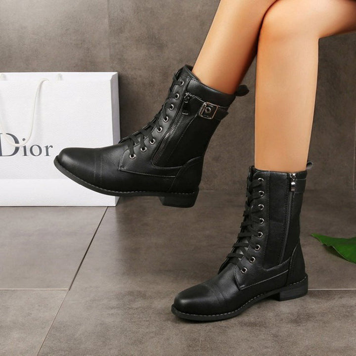 Damen Modische Schnürstiefel mit seitlichem Reißverschluss und komfortablem Innenfutter Drune
