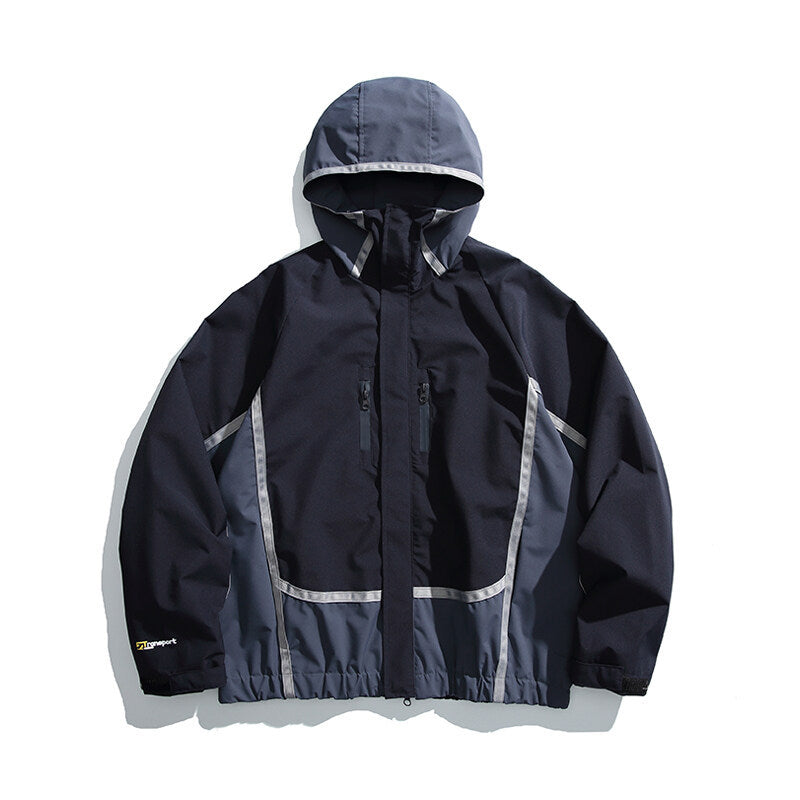 Unisex Wasserabweisende technische Kapuzenjacke mit Reflektorpaspeln und elastischem Saum Drune