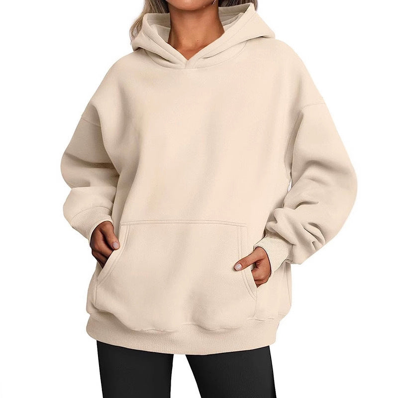 Damen oversized Kapuzenpullover aus weichem Baumwollmix mit praktischen Taschen Drune