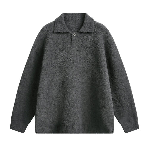 Unisex Fleece-Polo-Pullover mit Knopfkragen und Teddy-Struktur Drune