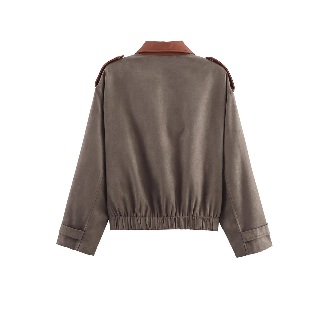 Damen nan oversized Kurzjacke mit kontrastkragen, Schulterpatten und elastischem Taillenzug Drune
