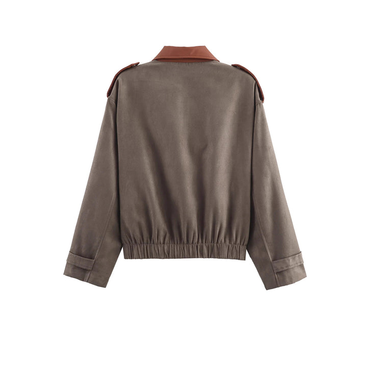Damen nan oversized Kurzjacke mit kontrastkragen, Schulterpatten und elastischem Taillenzug Drune