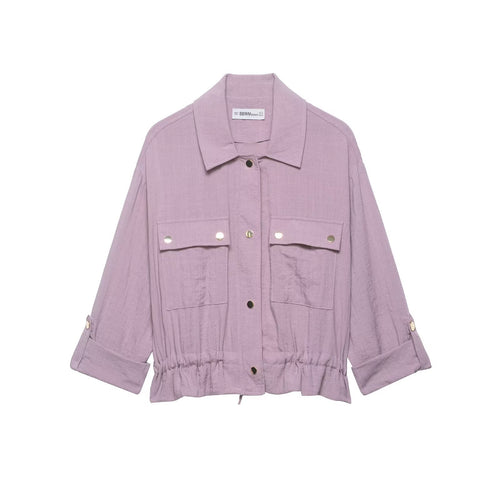 Damen Utility-Overshirt-Jacke mit Kordelzug und aufgesetzten Taschen Drune