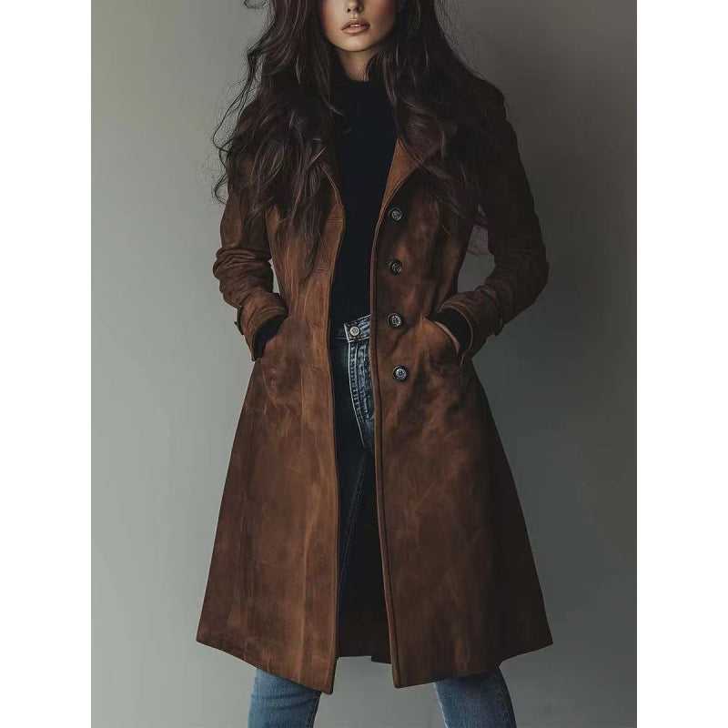 Damen Longline Wollmix-Mantel mit tailliertem Schnitt, Reverskragen und Pattentaschen Drune