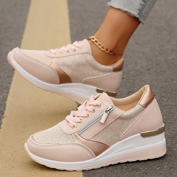 Damen  stylische Plateausneaker mit seitlichem Reißverschluss gepolstertem Komfortfußbett und dekorativen Metallic-Overlays Drune