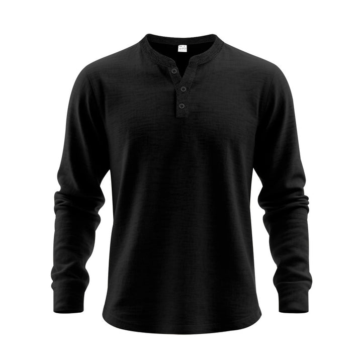 Herren Langarm-Henley-Shirt mit strukturiertem Gewebe und modischen Knöpfen Drune