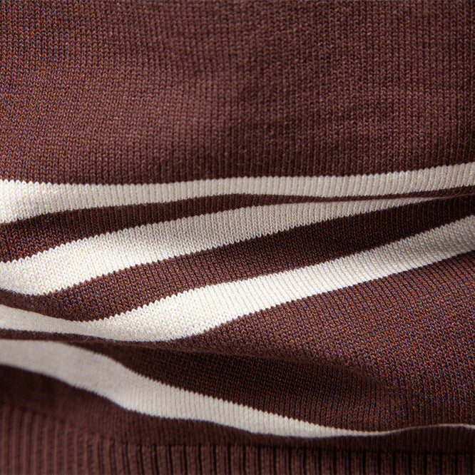 Herren nan langärmeliger Polopullover aus Feinstrick mit vertikalen Rippenintarsien und Kontrastkanten Drune