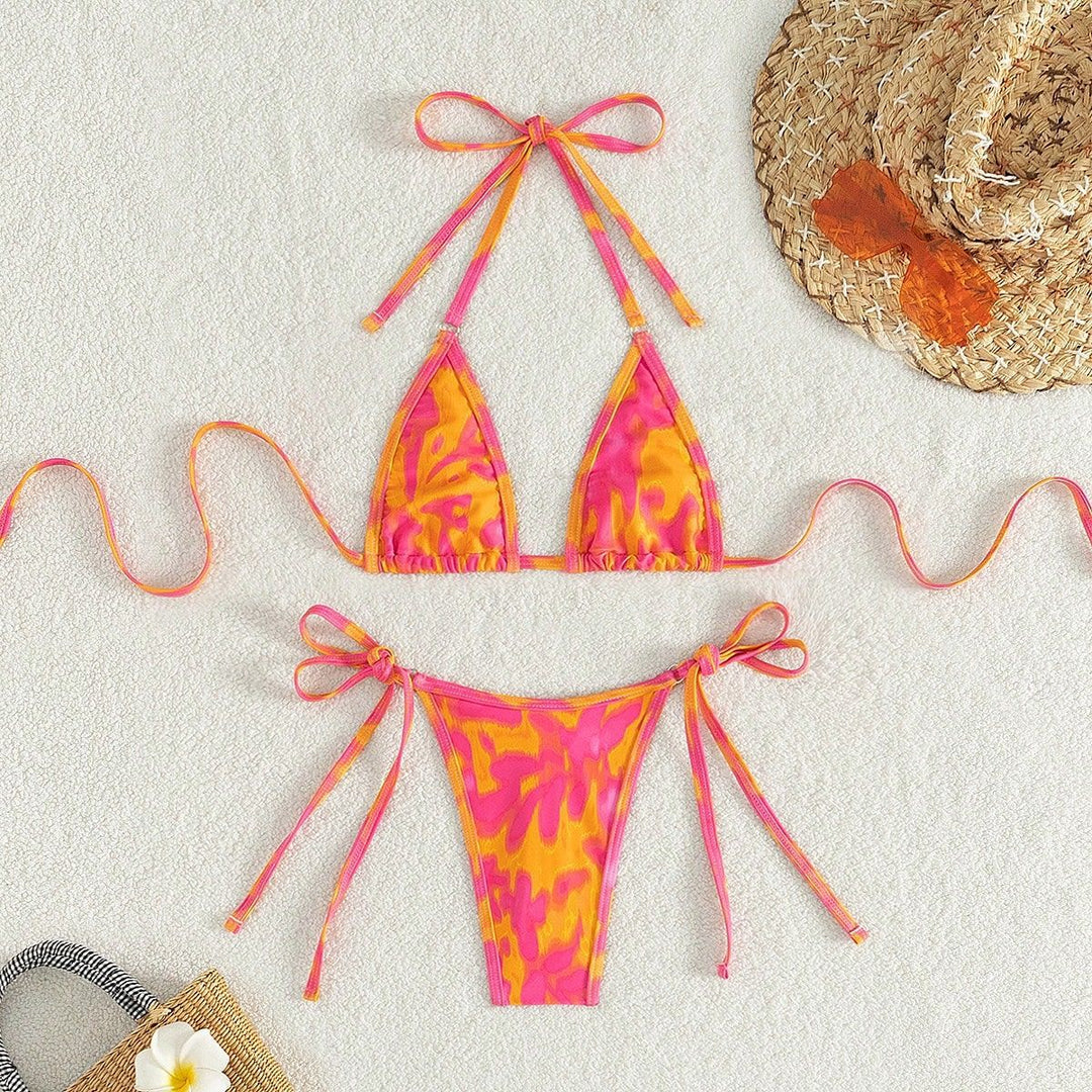 Damen Triangel-Bikini mit verstellbaren Bindebändern und auffälligem Farbmuster Drune