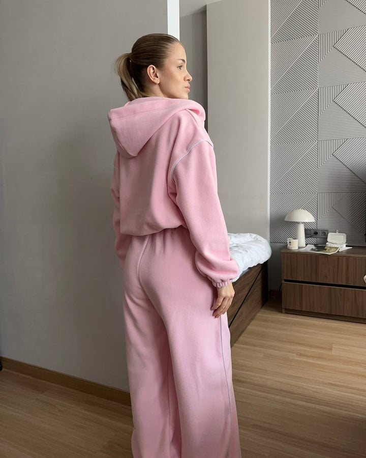 Damen bequemer Fleece-Sportanzug mit hohem Kragen und Reißverschluss Drune