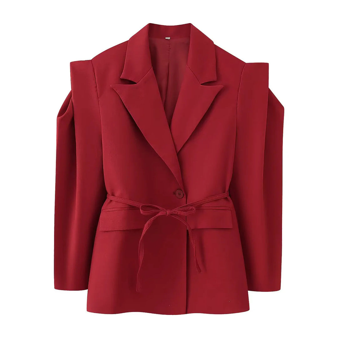 Damen Blazerjacke mit breiten Schultern und taillierbarem Gürtel Drune
