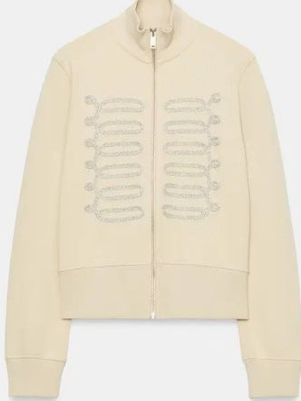 Damen Kurze Sweatjacke aus Feinsweat mit Stehkragen und dekorativer Kordelapplikation Drune
