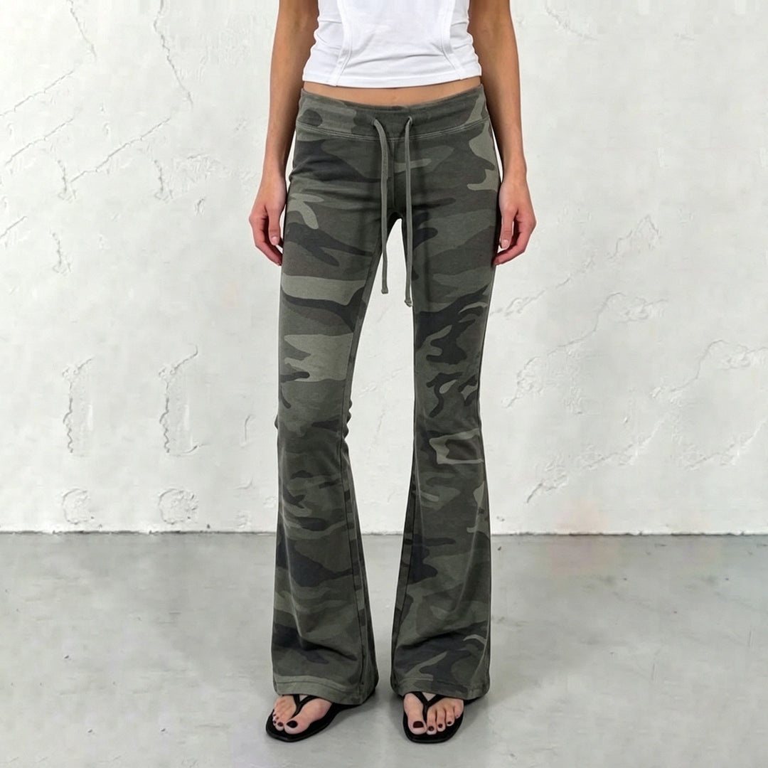 Damen Weiche Schlaghose im Camouflage-Muster mit Tunnelzug und hoher Taille Drune