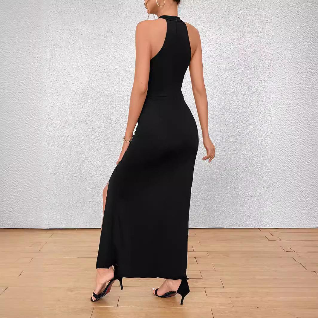 Damen Elegantes Maxikleid mit hohem Schlitz und Raffdetails Drune