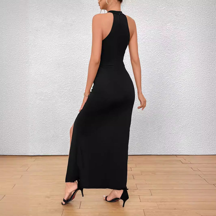 Damen Elegantes Maxikleid mit hohem Schlitz und Raffdetails Drune