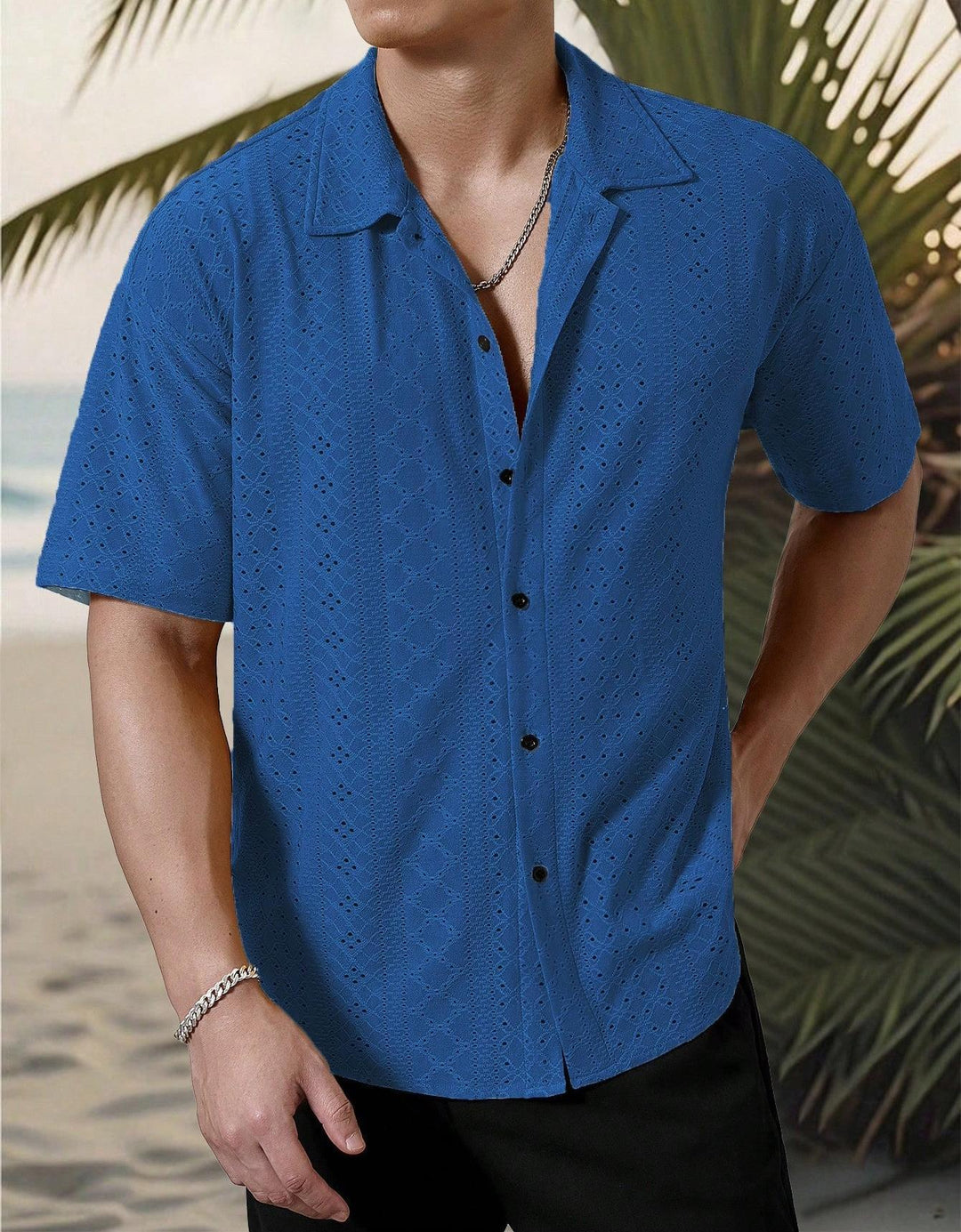 Herren Kurzarmhemd mit strukturiertem Design und atmungsaktivem Material Drune