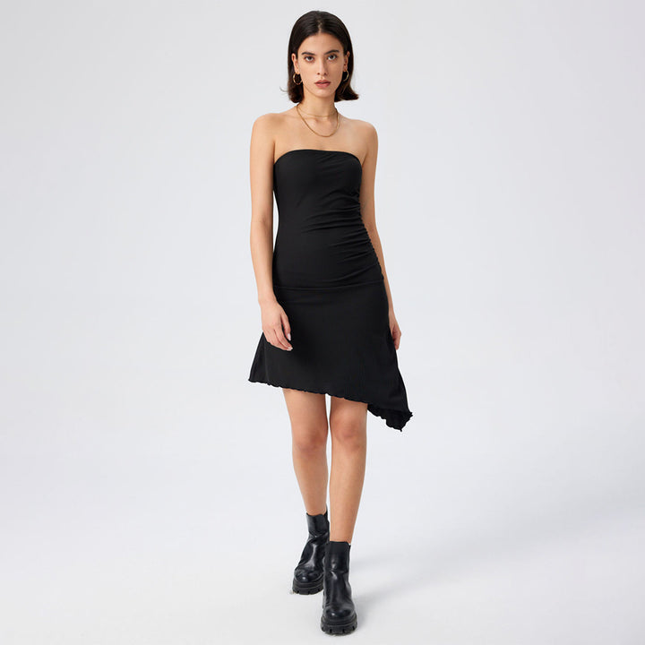 Damen figurbetontes Bandeau-Kleid mit asymmetrischem Saum und Rüschenabschluss Drune