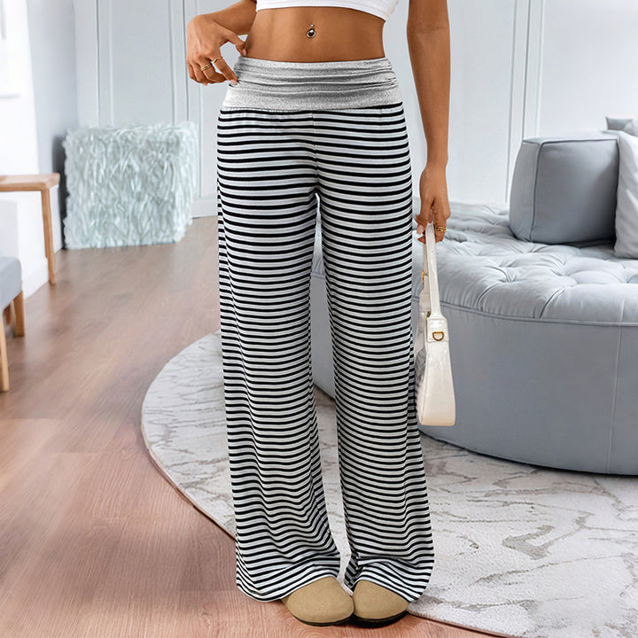 Damen Gestreifte Lounge‑Hose mit weitem Bein und elastischem Bund Drune