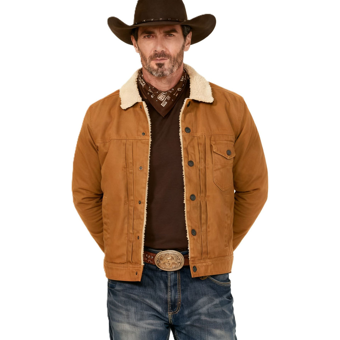 Herren Sherpa-gefütterte Truckerjacke mit Kunstfellkragen Drune