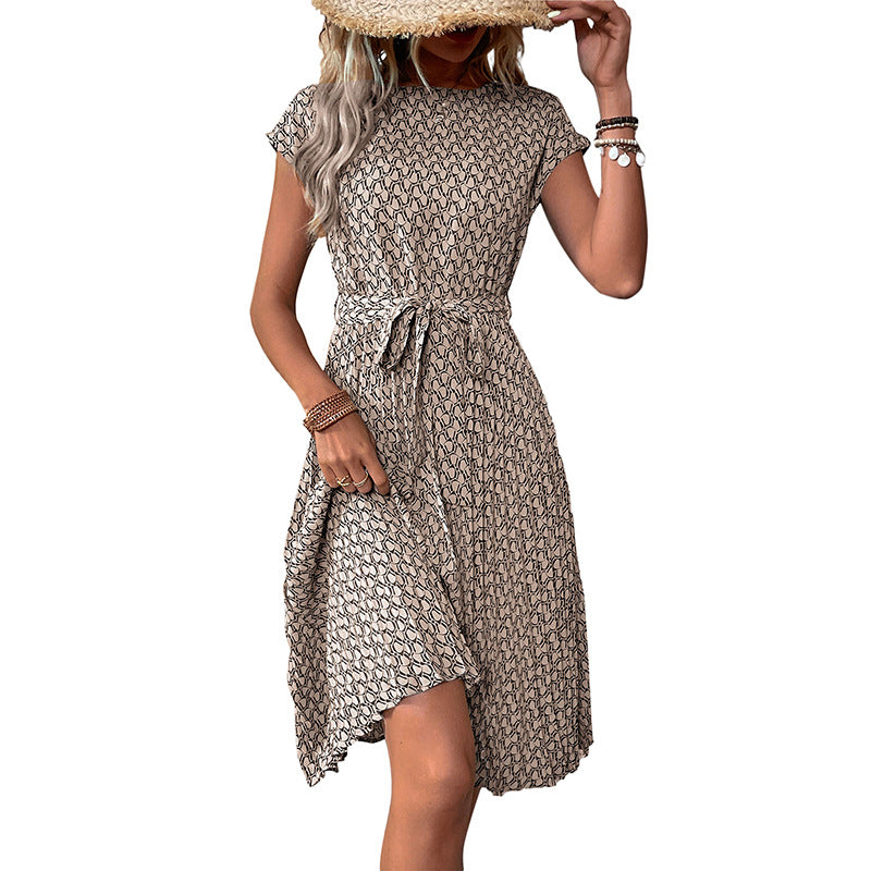 Damen Midikleid mit asymmetrischem Saum und dekorativem Bindegürtel Drune