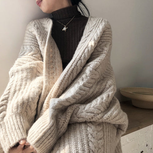 Damen Grobstrick Cardigan mit zipfähnlichem Design und komfortabler Passform Drune