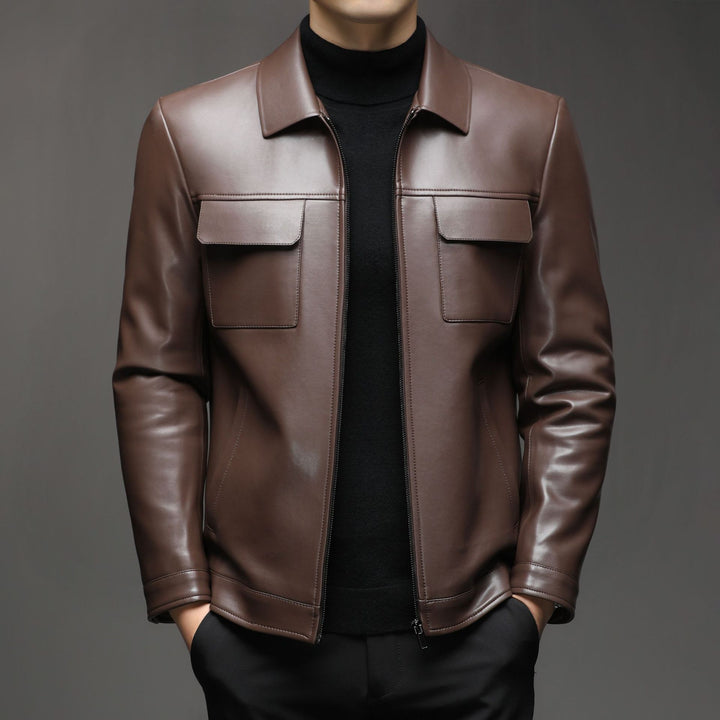 Herren Glatte Lederoptik-Blouson mit Brustklappen und Reißverschluss Drune