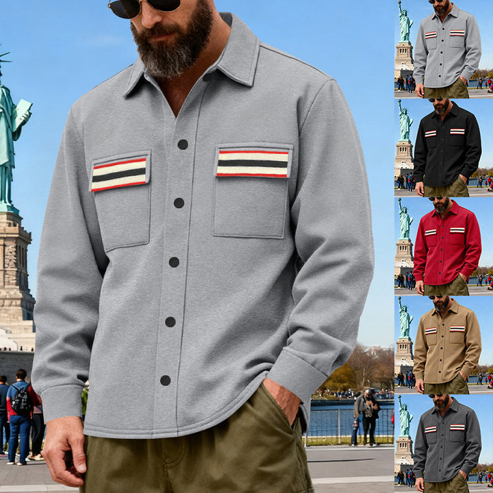 Herren Overshirt-Jacke aus schwerem Baumwollmix mit Brusttaschen und Kontraststreifen Drune