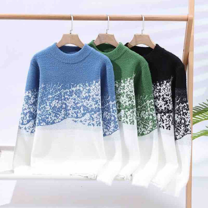 Unisex Oversized Strickpullover mit Jacquardstruktur und Rundhalsausschnitt Drune