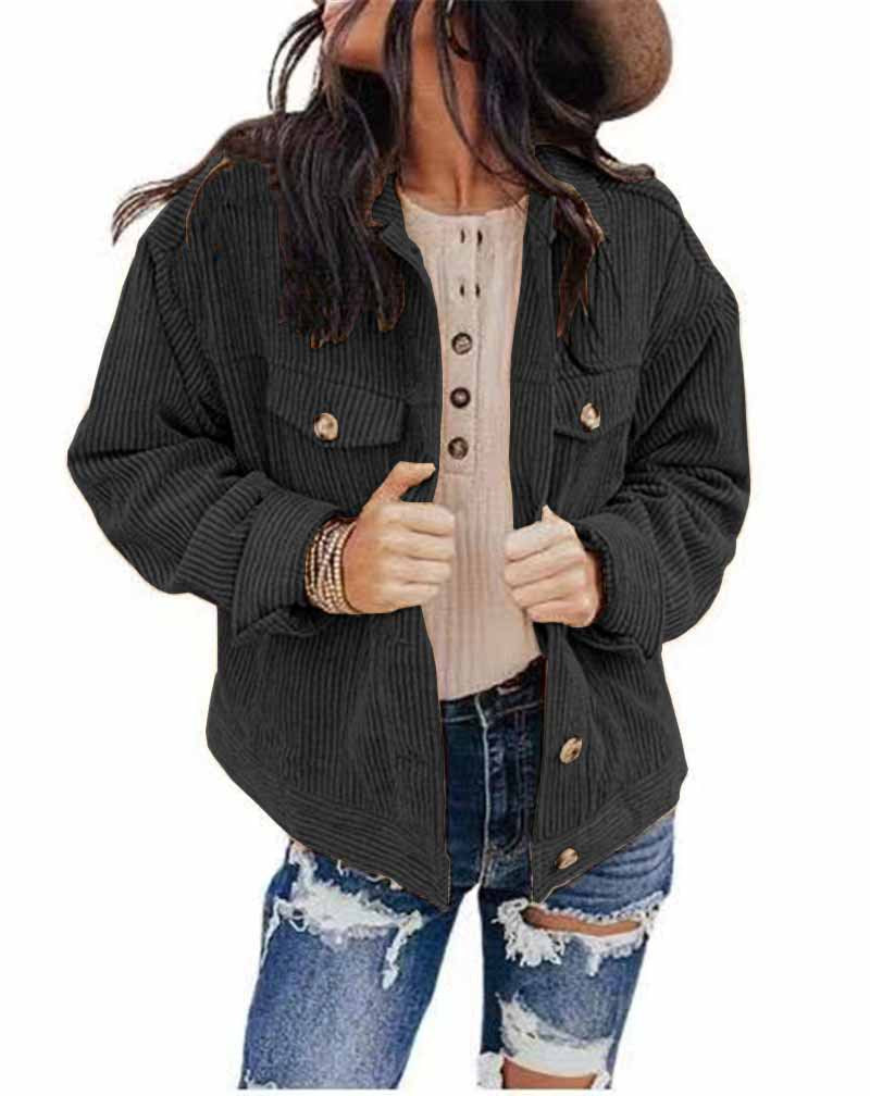 Damen lässige Kordjacke im Oversized-Schnitt mit Knopfdetails Drune