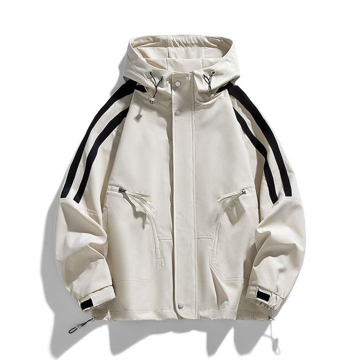 Unisex Sportlich-urbaner Kapuzen-Windbreaker mit Kontraststreifen Drune