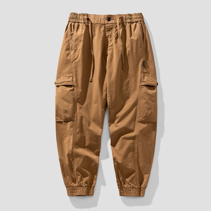 Herren Elastische Cargo-Jogginghose mit Tunnelzug, Knieabnähern und Multifachtaschen Drune