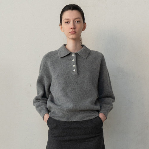 Damen Poloshirt aus hochwertigem Kaschmir-Mix mit modernem Schnitt Drune