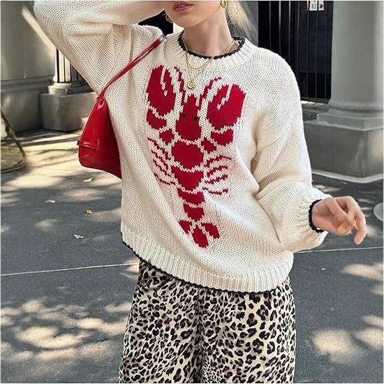 Damen Pullover mit einzigartigem Hummer-Muster und leichtem Strick Drune