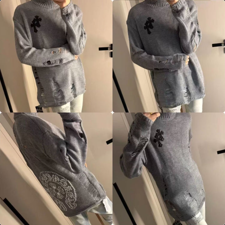 Damen Modischer Grobstrickpullover mit Rollkragen und distressed Design Drune
