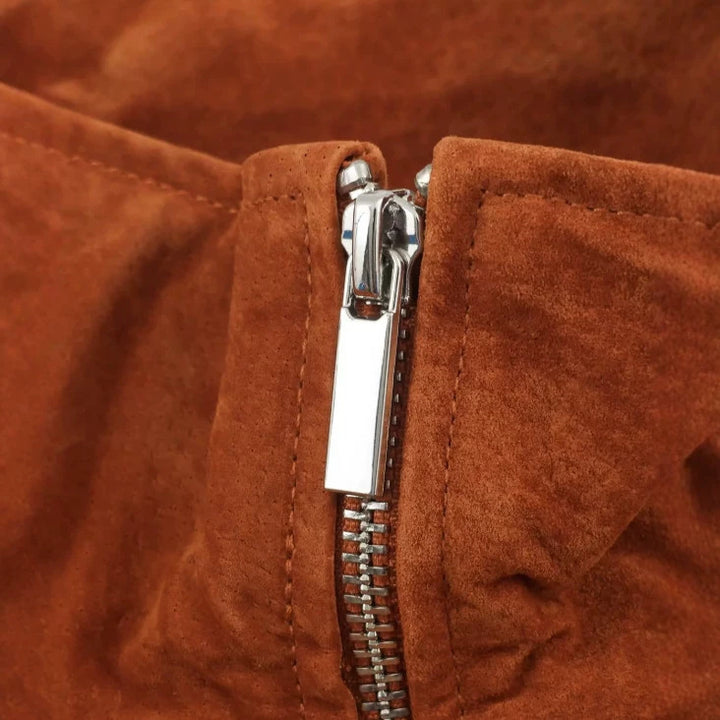 Damen Cropped-Veloursjacke im minimalistischen Design mit Stehkragen, Ziernähten und Reißverschlusstaschen Drune