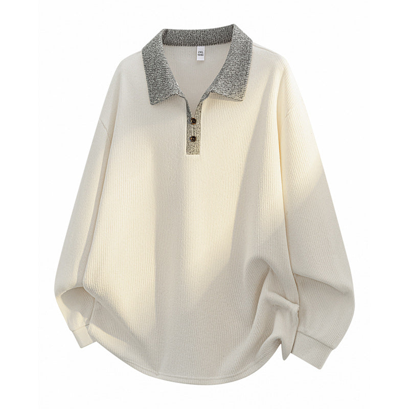Unisex Oversize-Strickpullover mit kontrastierendem Polokragen und Halbsteg-Knopfleiste Drune