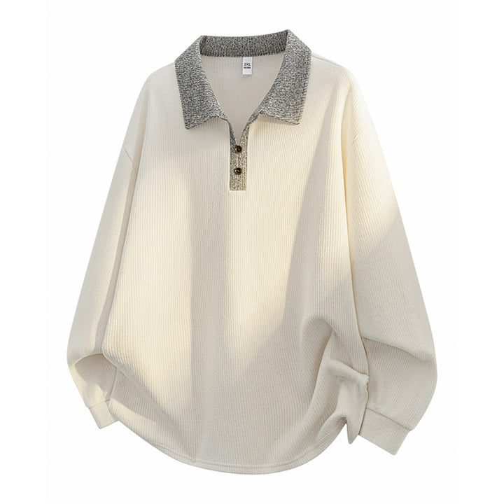 Unisex Oversize-Strickpullover mit kontrastierendem Polokragen und Halbsteg-Knopfleiste Drune