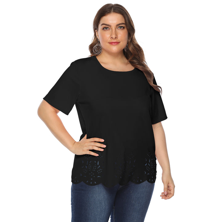Damen modisches T-Shirt mit filigranem Lochmuster Drune