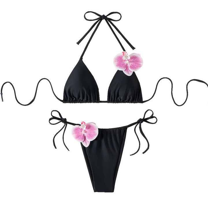 Damen Triangel-Bikini mit dekorativen Orchideen-Details Drune