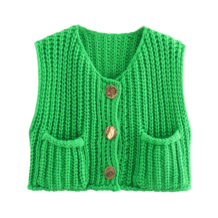 Damen Strickweste mit dekorativem Knopfverschluss Drune