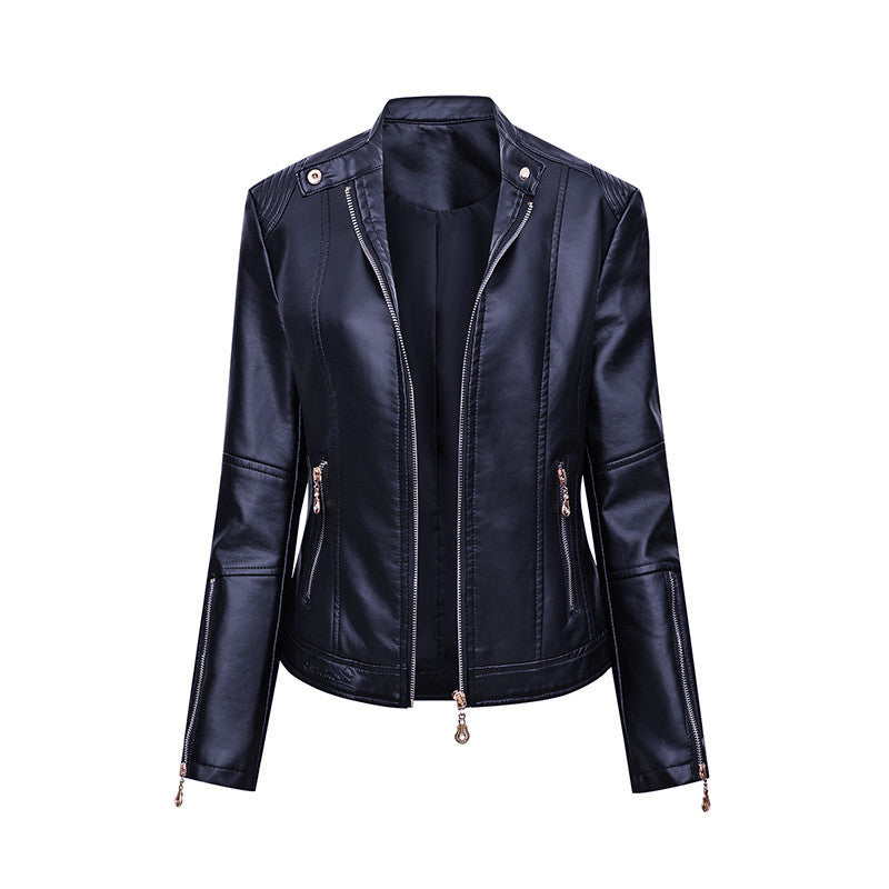 Damen Asymmetrische Bikerjacke aus Kunstleder mit Nietenbesatz und tailliertem Schnitt Drune