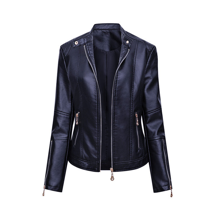 Damen Asymmetrische Bikerjacke aus Kunstleder mit Nietenbesatz und tailliertem Schnitt Drune
