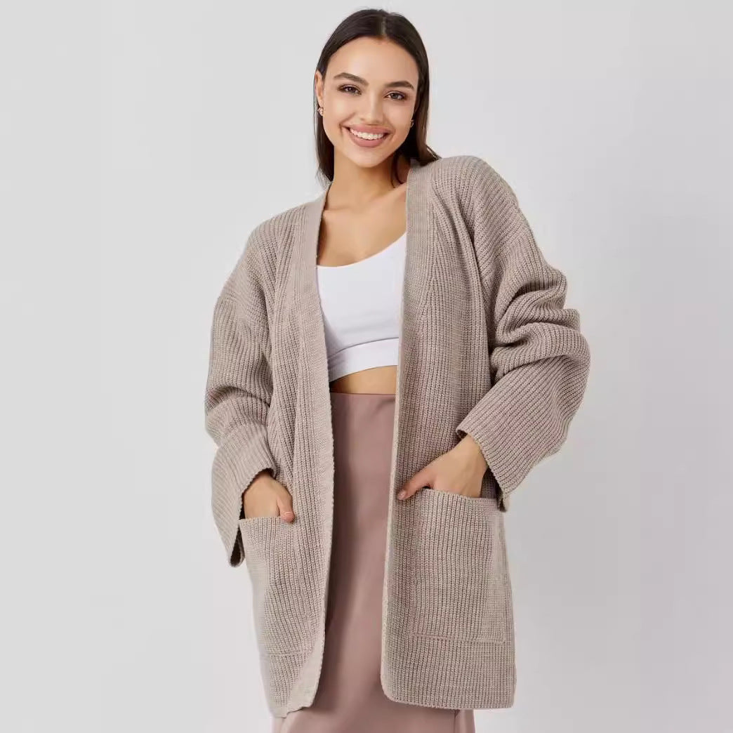 Drune | Strickjacke Gestrickte Wollmischung Übergröße Lange Ärmel Offene Vorderseite
