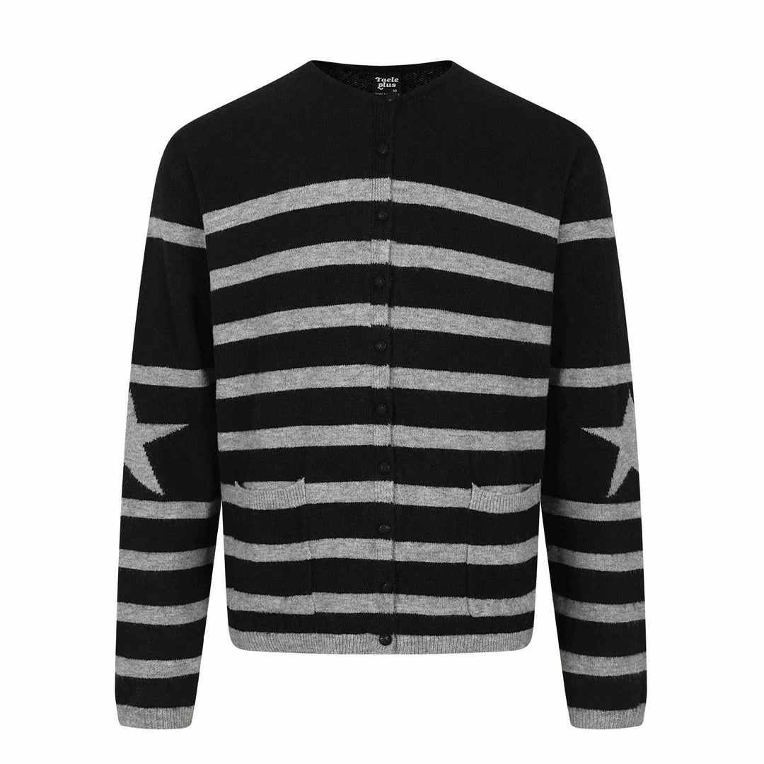 Unisex Gestreifte Knopf-Cardigan im Relaxed‑Fit mit Eingrifftaschen Drune