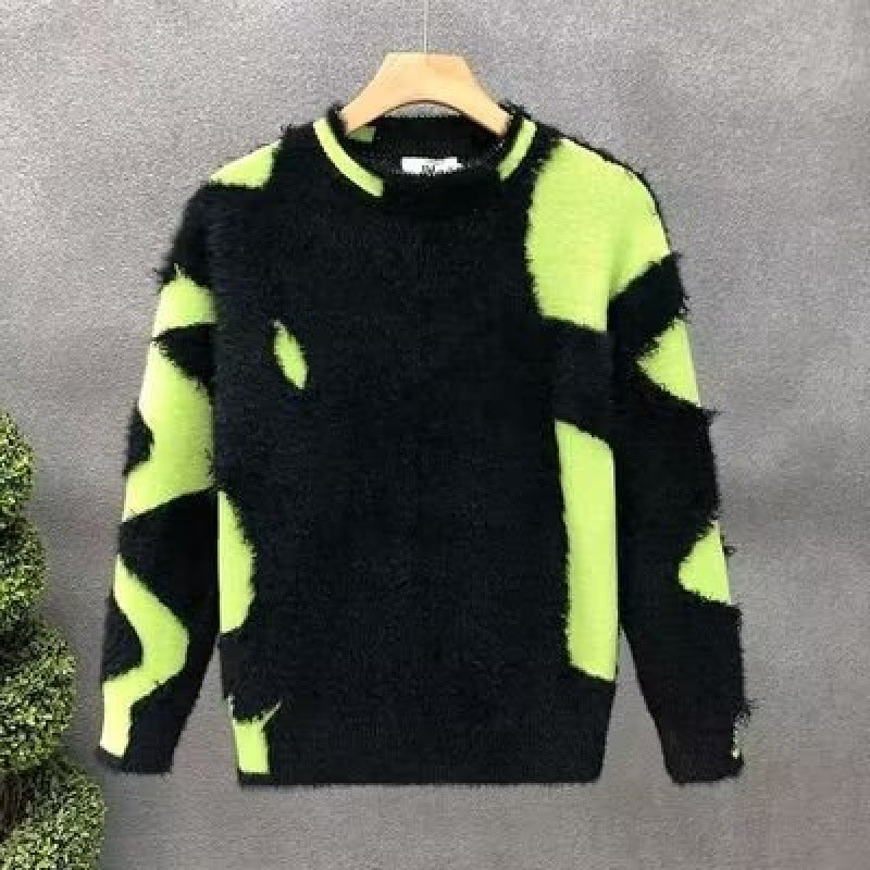 Damen kreativer Oversized-Pullover mit kontrastierendem Strukturdesign Drune