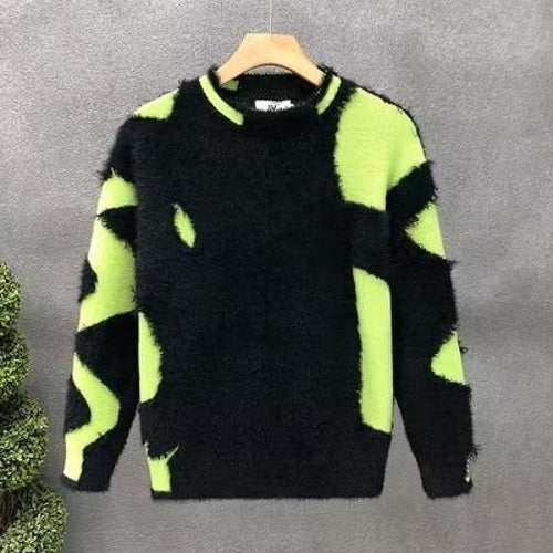 Damen kreativer Oversized-Pullover mit kontrastierendem Strukturdesign Drune